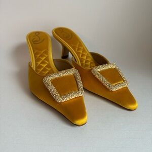Sam Edelman Brit Kitten Heel Mule in Sunflower Satin Size 6.5